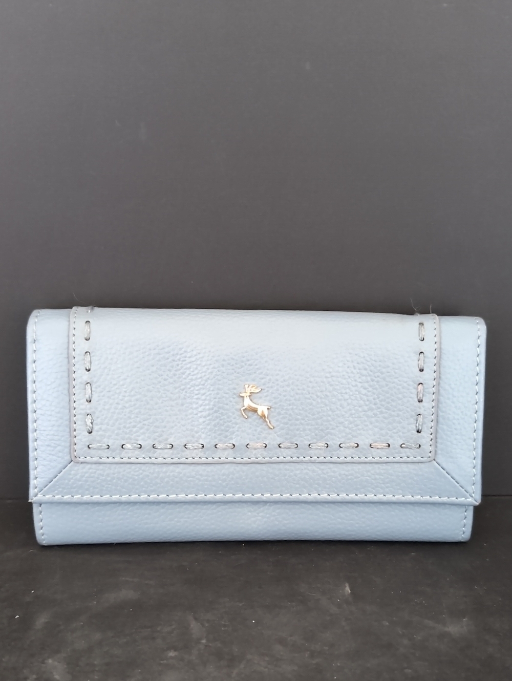 Ashwood Pale Blue Genuine Leather Wallet with Reindeer Emblem.
